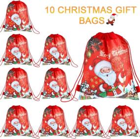 img 2 attached to 🎒 Blulu 10 Pieces Christmas Drawstring Gift Bags: Reusable Large Santa Backpack for Xmas Party Favors, 1014