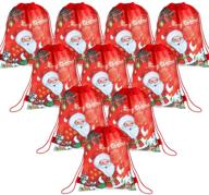 🎒 blulu 10 pieces christmas drawstring gift bags: reusable large santa backpack for xmas party favors, 1014 logo