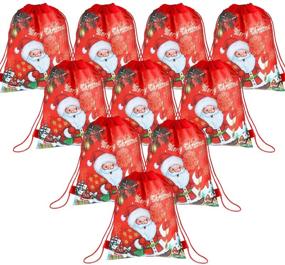 img 4 attached to 🎒 Blulu 10 Pieces Christmas Drawstring Gift Bags: Reusable Large Santa Backpack for Xmas Party Favors, 1014