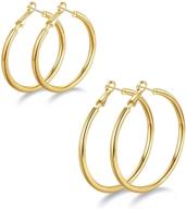 stylish and hypoallergenic 14k gold plated hoop earrings: ✨ 2 pairs of small chunky gold hoops for girls and ladies logo