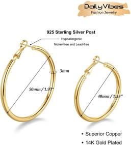 img 3 attached to Stylish and Hypoallergenic 14K Gold Plated Hoop Earrings: ✨ 2 Pairs of Small Chunky Gold Hoops for Girls and Ladies