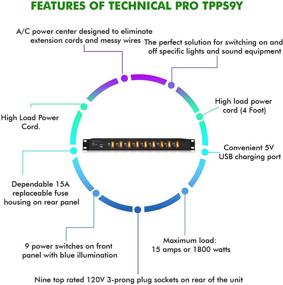 img 1 attached to 💡 Высоконагруженный технический профессиональный рэковый источник питания с защитой от перенапряжения, 9 выключателями, максимальной нагрузкой 1800 Вт, портом USB для зарядки, и 9 розетками, сетевым кабелем длиной 4 фута.