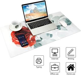 img 2 attached to 🌹 Large PU Leather Desk Pad – Non-Slip & Waterproof Mouse Pad for Office/Home Use - Desk Protector & Writing Mat for Laptop Desktop – 31.4" X 15.7" (Red Rose)