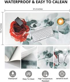 img 3 attached to 🌹 Large PU Leather Desk Pad – Non-Slip & Waterproof Mouse Pad for Office/Home Use - Desk Protector & Writing Mat for Laptop Desktop – 31.4" X 15.7" (Red Rose)