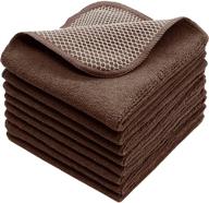 quick-drying microfiber dish cloths for kitchen cleaning - lint free washcloths with poly scrub side - ultra absorbent dust cloths - 12inch x 12inch - pack of 8 (brown) logo