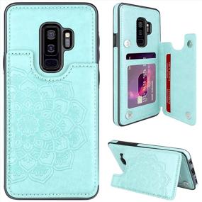 img 4 attached to 🌸 Stylish and Functional MMHUO Samsung Galaxy S9 Plus Case with Card Holder - Mint Floral Magnetic Flip Wallet Case for Women, Enhanced Protection for 6.2" Samsung Galaxy S9+