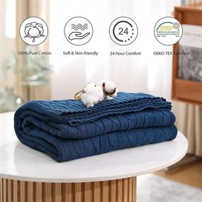 img 2 attached to 🛏️ Lynnlov King Size Cotton Cable Knit Blanket: Soft and Breathable Navy Blue Decorative Bed Blanket