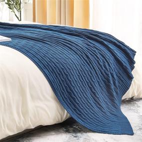 img 3 attached to 🛏️ Lynnlov King Size Cotton Cable Knit Blanket: Soft and Breathable Navy Blue Decorative Bed Blanket