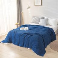 🛏️ lynnlov king size cotton cable knit blanket: soft and breathable navy blue decorative bed blanket logo