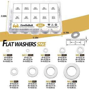 img 3 attached to 🔩 680-Piece Stainless Steel Flat Washer Set by CowOxBull - Assorted Sizes M2 M2.5 M3 M4 M5 M6 M8 M10 M12