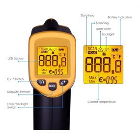 img 2 attached to 🌡️ High Precision Laser Thermometer Gun - Non-Contact Digital Infrared Thermometer -58℉~ 932℉ (-50℃ ~ 500℃) with Adjustable Emissivity - Ideal for Cooking, Air, Refrigerator, Freezer - Temperature Probe Included