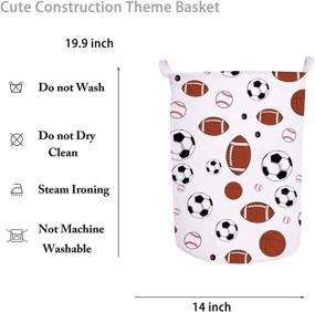 img 3 attached to 🏀 Runtoo 19.7" Large Waterproof Laundry Hamper Foldable Canvas Sports Basketball Football Bucket Clothing Basket with Handles for Storage Bins Kids Room Home Organizer Nursery (Sport Theme)