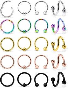 img 3 attached to 🔒 Pack of 12-20PCS 16G Twisted Spiral Barbell Hinged Segment Clicker Rings - Surgical Steel Lip Labret Hoop Rings for Cartilage, Helix, Daith, Tragus Piercing - Stylish Jewelry for Men and Women