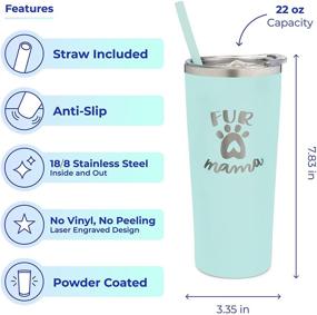 img 2 attached to SassyCups Fur Mama 22oz Engraved Mint Travel Mug - Stainless Steel Insulated Tumbler with Lid and Straw - Perfect for Dog Moms, Lovers, and Owners - From Dog