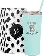 sassycups fur mama 22oz engraved mint travel mug - stainless steel insulated tumbler with lid and straw - perfect for dog moms, lovers, and owners - from dog logo