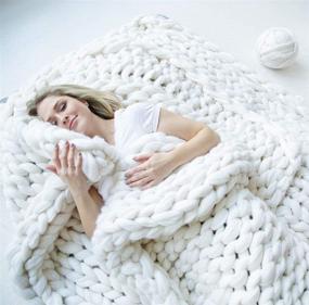 img 2 attached to 🛋️ EASTSURE Super Large Chunky Knit Blanket - Handmade Merino Wool Bed Sofa Throw - Bulky White 40"x80" Size