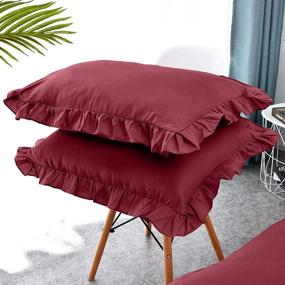 img 3 attached to 🍷 LHKIS Wine Red Farmhouse Duvet Cover Queen - Luxurious Microfiber Comforter Set with Ruffle Bedding - 3 Piece Hotel Style Duvet Cover