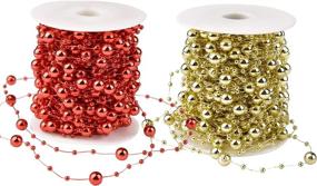 img 4 attached to 🎄 2Pack Christmas Tree Beads Garland - 131 Foot Fishing Line Artificial Pearls Beads String Roll Chain for Wedding, Christmas, and Holiday Decor - Red & Gold