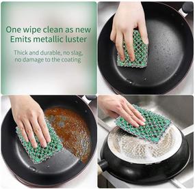 img 3 attached to 🍳 RUYE Cast Iron Skillet Cleaner: 316 Stainless Steel 3D Chain Metal Scraper with Silicone Scrubber - Essential Cast Iron Pan Accessories for Effortless Cleaning in Kitchen, BBQ and Dishwasher (Green)
