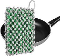 🍳 ruye cast iron skillet cleaner: 316 stainless steel 3d chain metal scraper with silicone scrubber - essential cast iron pan accessories for effortless cleaning in kitchen, bbq and dishwasher (green) logo