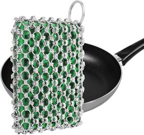 img 4 attached to 🍳 RUYE Cast Iron Skillet Cleaner: 316 Stainless Steel 3D Chain Metal Scraper with Silicone Scrubber - Essential Cast Iron Pan Accessories for Effortless Cleaning in Kitchen, BBQ and Dishwasher (Green)