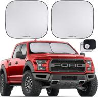 🌞 genuine 210t ultra reflective fabric windshield sunshade for suv and full size cars - premium uv and sun protection - 2 piece windshield sun visor - x-large size (32.5" x 36") logo