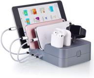 keyentre 6 port usb charging station for multi device usb charging dock station hub desktop charger stand organizer compatible with iphone ipad cell phone tablets (include 3 short cable) logo