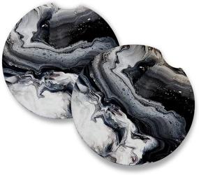 img 4 attached to 🚗 Stylish Black Marble Car Coasters | Set of 2 | Absorbent & Practical Car Accessories!