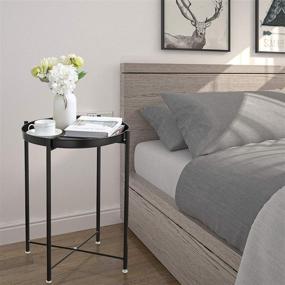 img 2 attached to 🌲 EKNITEY Black Folding Metal End Table: Waterproof & Removable Tray for Living Room, Bedroom, Balcony, and Office