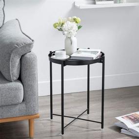 img 3 attached to 🌲 EKNITEY Black Folding Metal End Table: Waterproof & Removable Tray for Living Room, Bedroom, Balcony, and Office