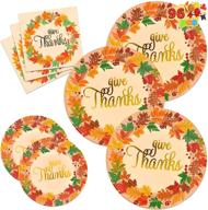 🍂 autumn tableware set for 24 guests - 96pcs disposable dinnerware, plates, and napkins with elegant gold foil fall design - perfect for happy thanksgiving & give thanks theme party supplies logo