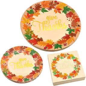 img 2 attached to 🍂 Autumn Tableware Set for 24 Guests - 96PCS Disposable Dinnerware, Plates, and Napkins with Elegant Gold Foil Fall Design - Perfect for Happy Thanksgiving & Give Thanks Theme Party Supplies