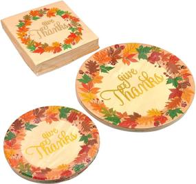 img 1 attached to 🍂 Autumn Tableware Set for 24 Guests - 96PCS Disposable Dinnerware, Plates, and Napkins with Elegant Gold Foil Fall Design - Perfect for Happy Thanksgiving & Give Thanks Theme Party Supplies