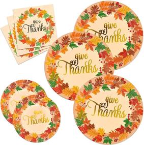img 3 attached to 🍂 Autumn Tableware Set for 24 Guests - 96PCS Disposable Dinnerware, Plates, and Napkins with Elegant Gold Foil Fall Design - Perfect for Happy Thanksgiving & Give Thanks Theme Party Supplies