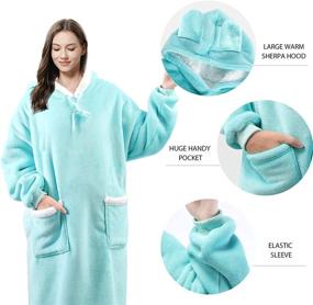 img 2 attached to 🧥 Super Warm Oversized Blanket Hoodie for Women and Men: Long-Length Wearable Sherpa Fleece Sweatshirt with Sleeves and Giant Pockets - Aqua