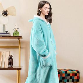 img 3 attached to 🧥 Super Warm Oversized Blanket Hoodie for Women and Men: Long-Length Wearable Sherpa Fleece Sweatshirt with Sleeves and Giant Pockets - Aqua