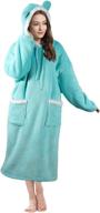 🧥 super warm oversized blanket hoodie for women and men: long-length wearable sherpa fleece sweatshirt with sleeves and giant pockets - aqua logo