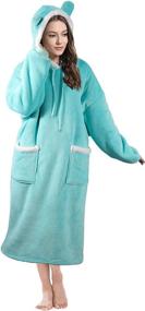 img 4 attached to 🧥 Super Warm Oversized Blanket Hoodie for Women and Men: Long-Length Wearable Sherpa Fleece Sweatshirt with Sleeves and Giant Pockets - Aqua