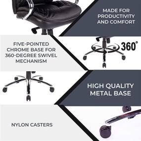 img 1 attached to Halter Executive Bonded Leather Office Chair: High Back, Swivel Motion, Adjustable Height, Caster Wheels, Lumbar Support - Ergonomic Computer Desk Seating, Black