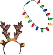 🎄 windy city novelties ugly sweater christmas party kit: festive hat + led bulb necklace combo with reindeer headband logo