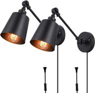 💡 set of 2 adjustable swing arm wall sconces, hoxiya black metal plug in wall lamp for bedroom, living room, kitchen, dining room logo