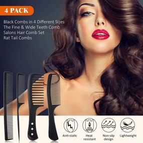 img 2 attached to 💇 Carbon Fiber Hair Comb Set - Includes Fine/Wide Tooth, Rat Tail, Pintail, Detangling Combs - Anti-Static, Heat Resistant Styling Comb for Most Hair Types