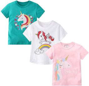 img 4 attached to 🦄 Adorable Sleeve T Shirts for Girls: Unicorn Graphic Crewneck Tops, Tees & Blouses