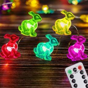 img 4 attached to 🐰 Battery Operated Homemory Easter Bunny Fairy Lights - Waterproof 10 ft, 40 LED Rabbit Shaped String Lights with 8 Modes Remote, Ideal for Chirstmas Decor, Windows, Easter Eggs Hunt Party