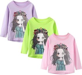 img 1 attached to Cotton Graphic Crewneck Sleeve T-Shirts for Girls' Tops, Tees & Blouses