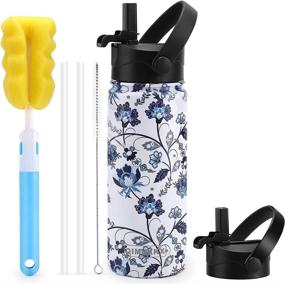 img 4 attached to 🥤 QIMUKKX 18 oz Insulated Stainless Steel Water Bottle with Straw Lids, Double Wall Sweat-Proof BPA Free Metal Thermos - Keeps Cold for 24 Hours