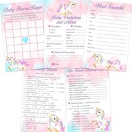 🦄 brien home pink unicorn theme baby shower game set for girls - 5 games with 50 sheets each: baby prediction & advice, word scramble, bingo, who knows mommy, baby trivia logo