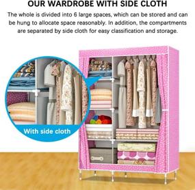 img 2 attached to 👚 ZZBIQS Clothing Closet Wardrobe, Portable Non-Woven Fabric Garment Storage Organizer Shelf Rack with Hanging Rod - DIY Armoire Storage (Pink, Dots)