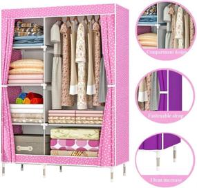 img 3 attached to 👚 ZZBIQS Clothing Closet Wardrobe, Portable Non-Woven Fabric Garment Storage Organizer Shelf Rack with Hanging Rod - DIY Armoire Storage (Pink, Dots)