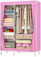 👚 zzbiqs clothing closet wardrobe, portable non-woven fabric garment storage organizer shelf rack with hanging rod - diy armoire storage (pink, dots) logo
